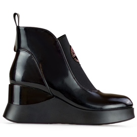 Botine de dama din piele lacuita Botine de dama elegante, izolate negru