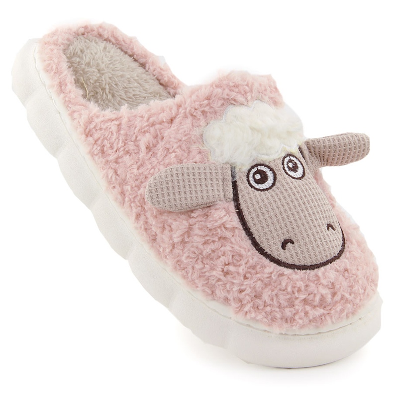 Papuci de casa de dama blanita cu oaie, roz Filippo DK6683
