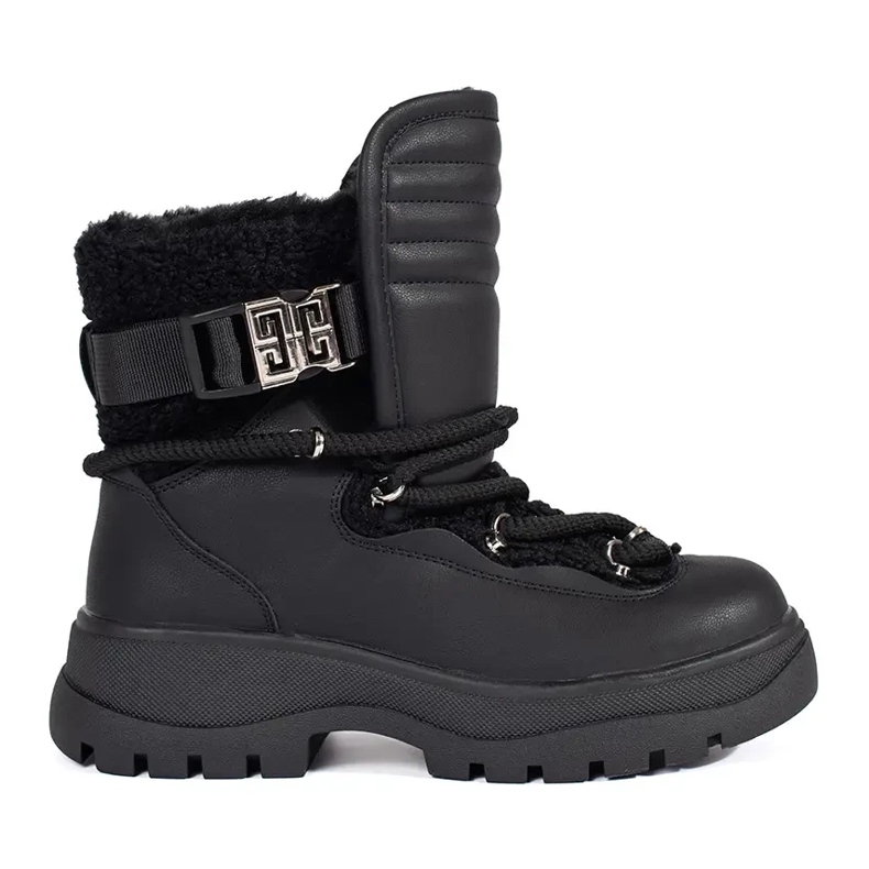 Seastar Cizme de zăpadă de damă negre cu blană pe talpă groasă negru