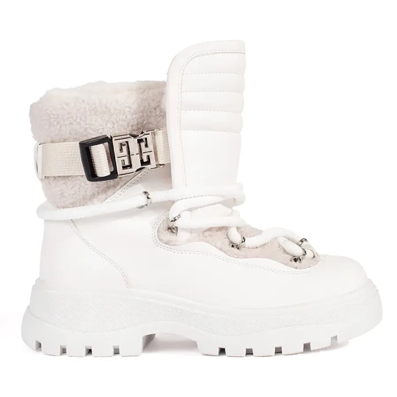 Seastar Cizme de zăpadă albe de damă cu blană pe talpă groasă