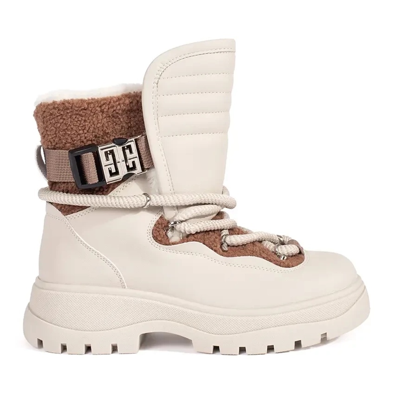 Seastar Cizme de zăpadă de damă bej cu blană pe talpă groasă