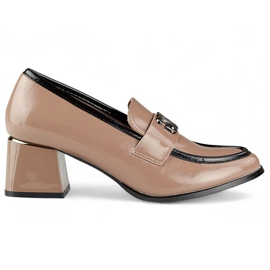 Pantofi cu toc lacuit bej, pantofi de dama cu toc