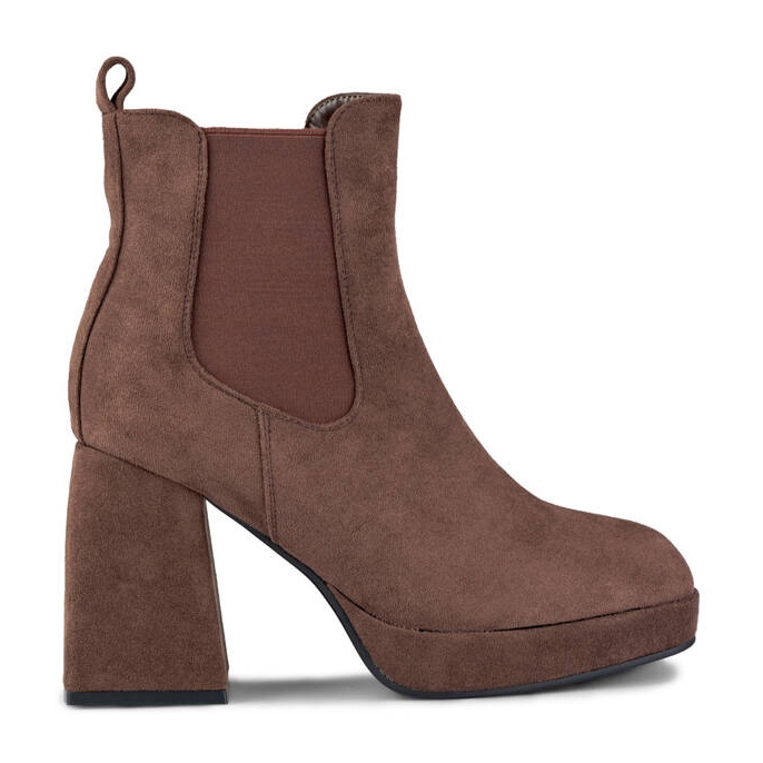 Botine de dama si platforma, piele intoarsa maro 987BR