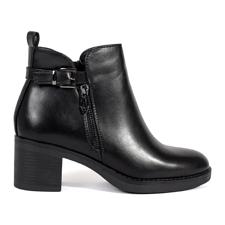 Botine de dama negre cu fermoar si catarama decorative negru