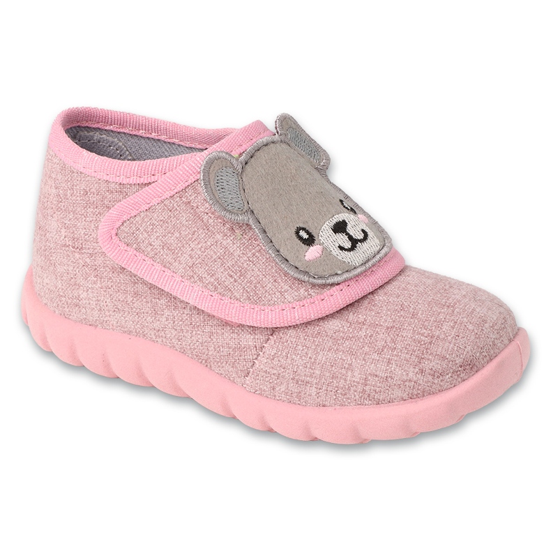 Papuci pentru copii Befado cu Velcro 454P037 roz cu aplicație de ursuleț Papuci pentru copii Befado cu Velcro 454P037 roz cu aplicație de ursuleț