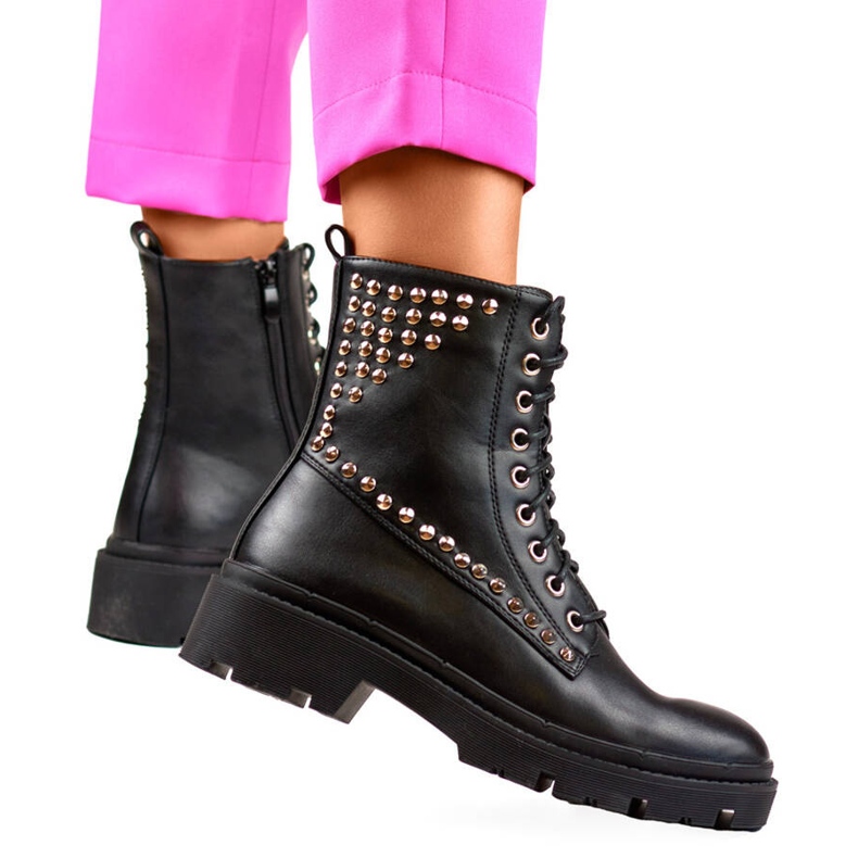 Cizme rock de damă cu nituri, negre CH2320B negru Cizme rock de damă cu nituri, negre CH2320B negru