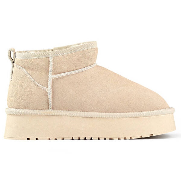 Botine de dama piele, cizme de zapada din piele intoarsa, bej XF-159L.BE