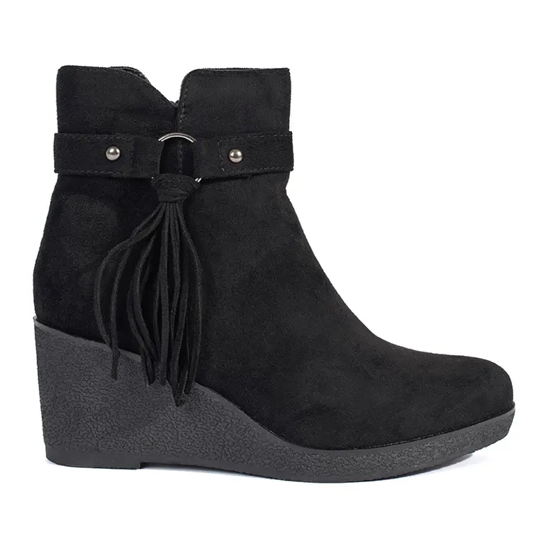 Cizme cu franjuri de dama din piele intoarsa neagra negru