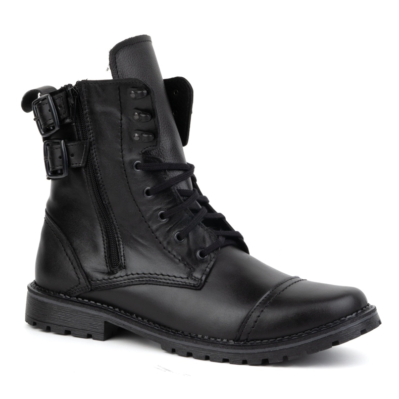Olivier Cizme de motociclete militare pentru barbati, piele, 83KZ, negre negru
