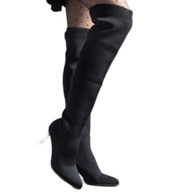 Cizme negre cu toc înalt cu slip-on, cu partea superioară Atari elastică negru