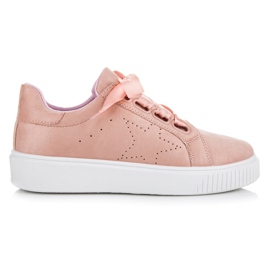 Wilady Pantofi de piele intoarsa cu panglica roz