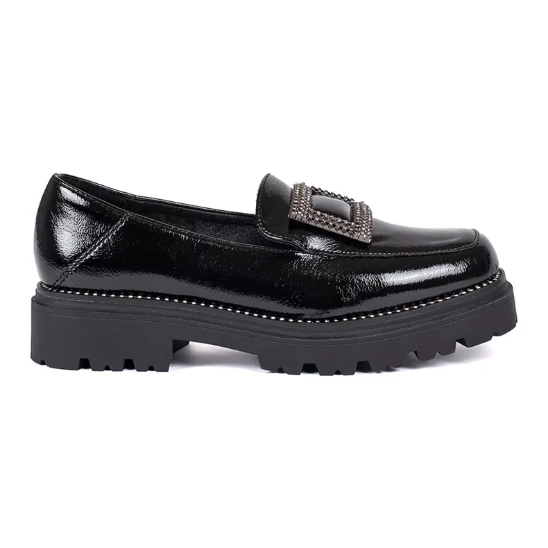 Goodin Mocasini de dama negri cu platforma decorati cu catarama si strasuri negru
