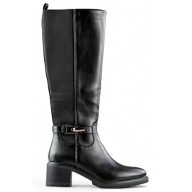 Cizme de dama cu toc joase cu cauciuc elastic, negru FC29B