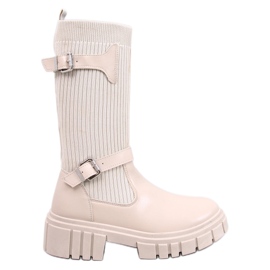 Cizme Rhea Beige cu partea superioară flexibilă bej
