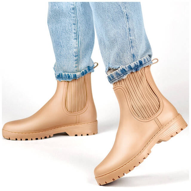 Cizme chelsea de damă cu partea superioară elastică și șosetă, bej S27BE