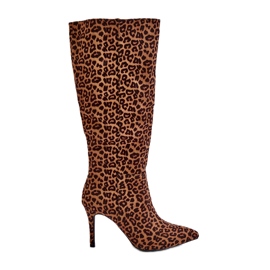 STEPHAN Cizme maro izolate din piele intoarsa ecologica cu toc cu imprimeu leopard STEPHAN Cizme maro izolate din piele intoarsa ecologica cu toc cu imprimeu leopard