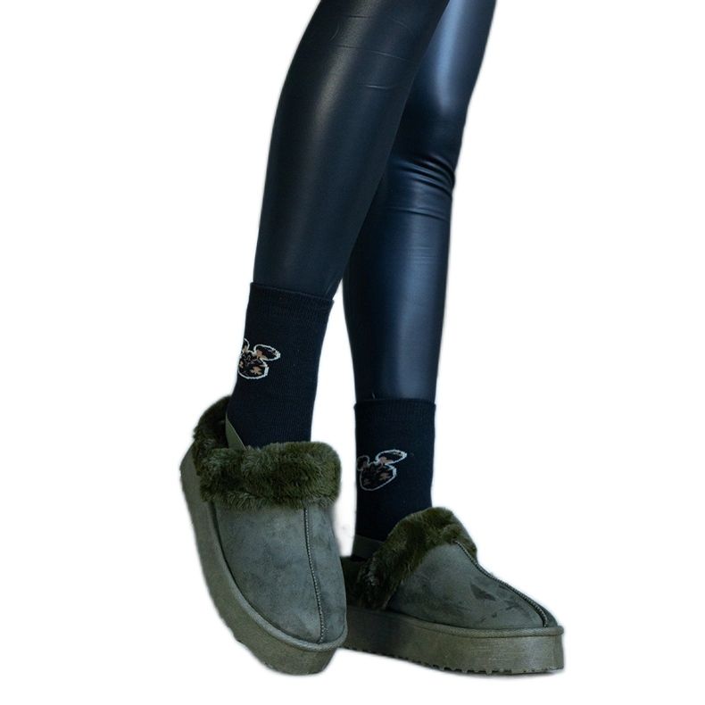 Papuci verzi cu platformă decorați cu blană și cu bandă elastică la călcâi, Frank verde