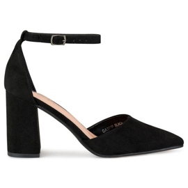 Pompi stiletto negri cu inchidere la glezna QA203B negru