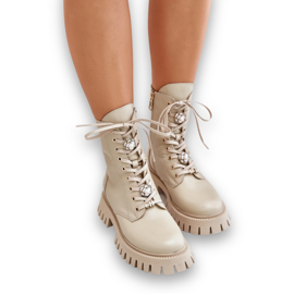 Botine Muncitor Piele Cu Ace Fermoar CheBello 4553 Bej