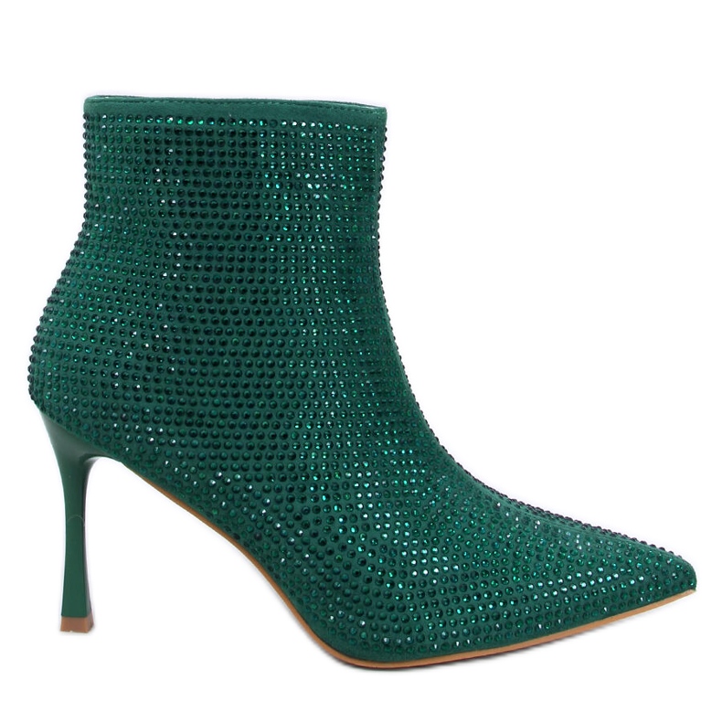 Botine cu toc inalt cu cristale Demish Green verde