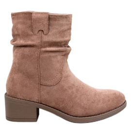 Botine Raney Khaki din piele intoarsa cu toc joase bej