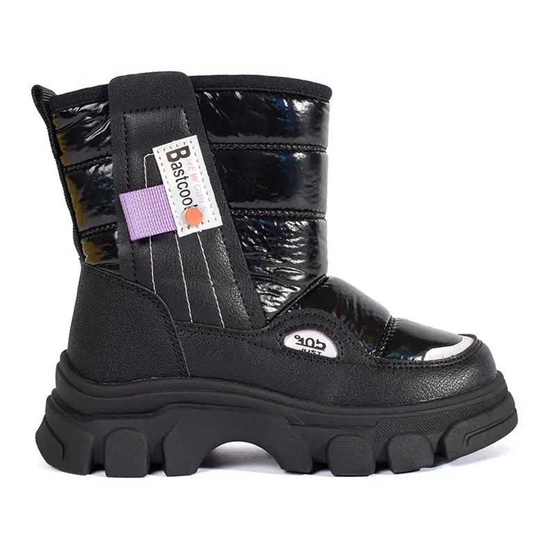 Cizme de zăpadă matlasate pentru fete cu o strălucire negru