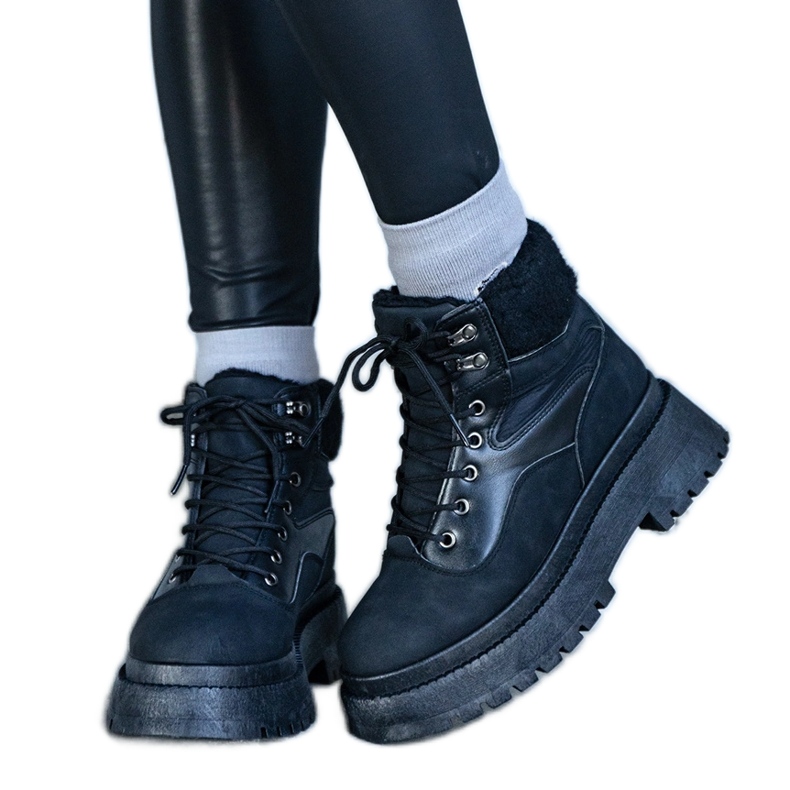 Adidasi negri cu talpa groasa si blana Best negru