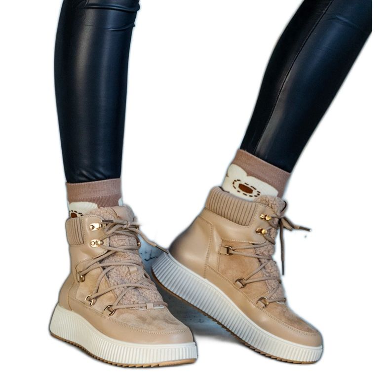 Botine Rosemarie bej cu talpa groasa