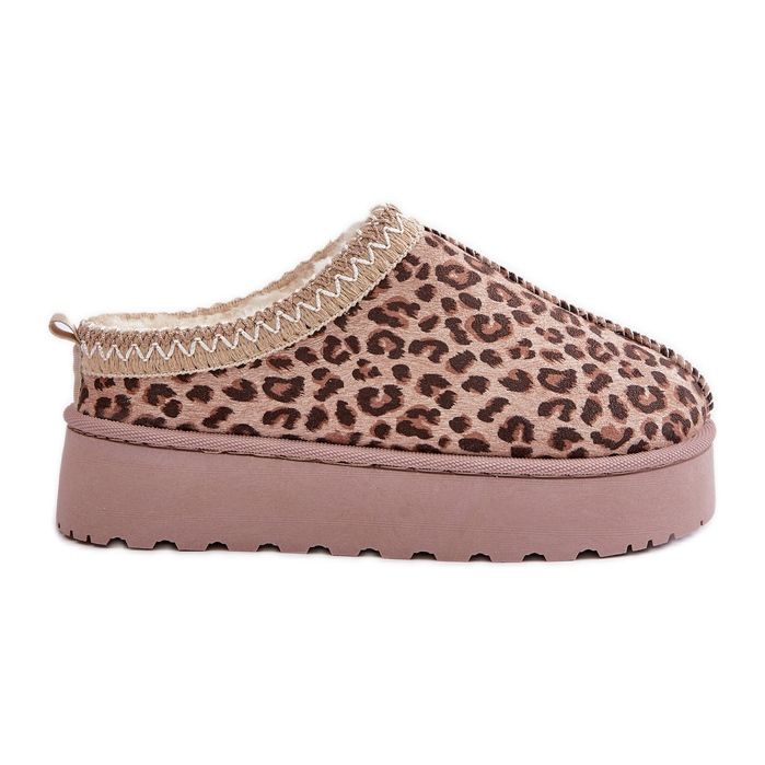Cizme De Zapada Dama Platforma Izolata cu Blana Leopard, Maro, Remenia