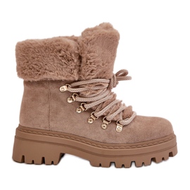 Trappers Damă Cu șireturi, Cu Blană, Bej Inchis Vaminia