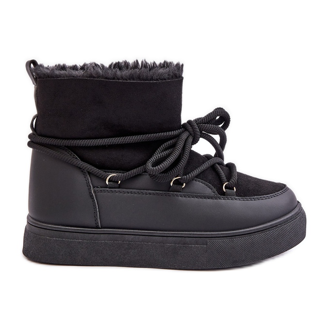 Cizme De Zapada Dama Platforma Cu Captuseala De Blana, Aziara Neagra negru