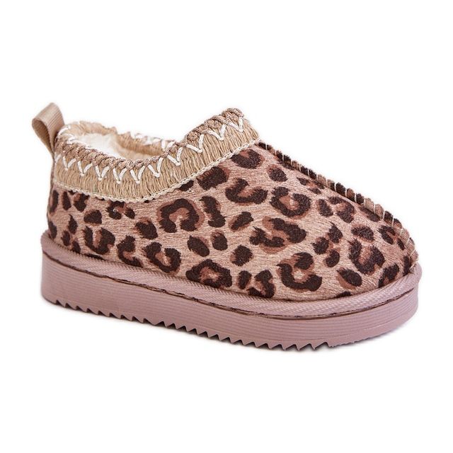 Cizme de Zapada Copii cu Motiv Leopard pe Platforma, Calzi cu Blana, Maro Vilabria bej