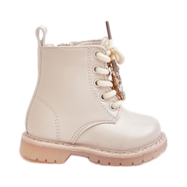 Botine izolate pentru copii cu ursuleț și fermoar, Beige Enchanta bej