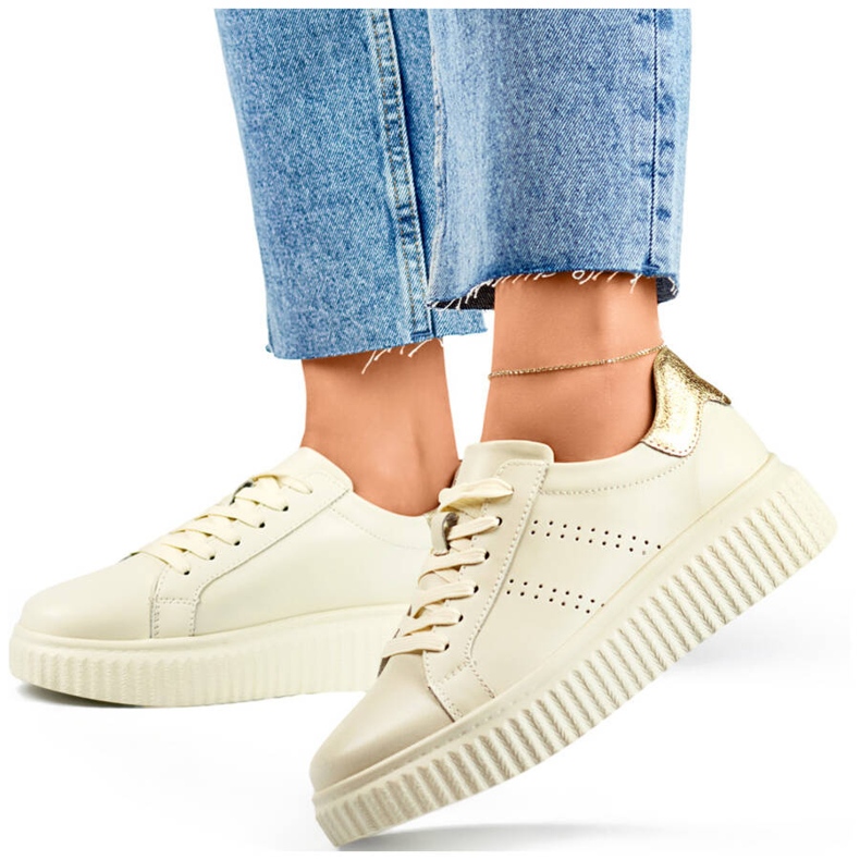 Pantofi sport de dama din piele pe platforma, bej GD-RS2007BE