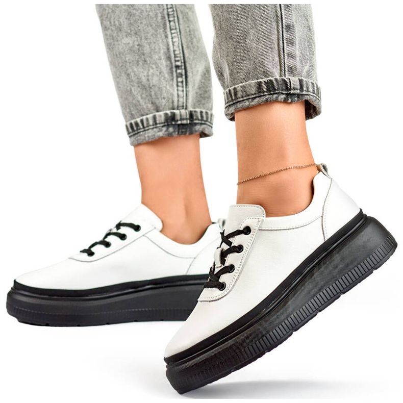 Goodin Tenisi de damă din piele cu talpă platformă neagră, alb GD-XF-120A-W