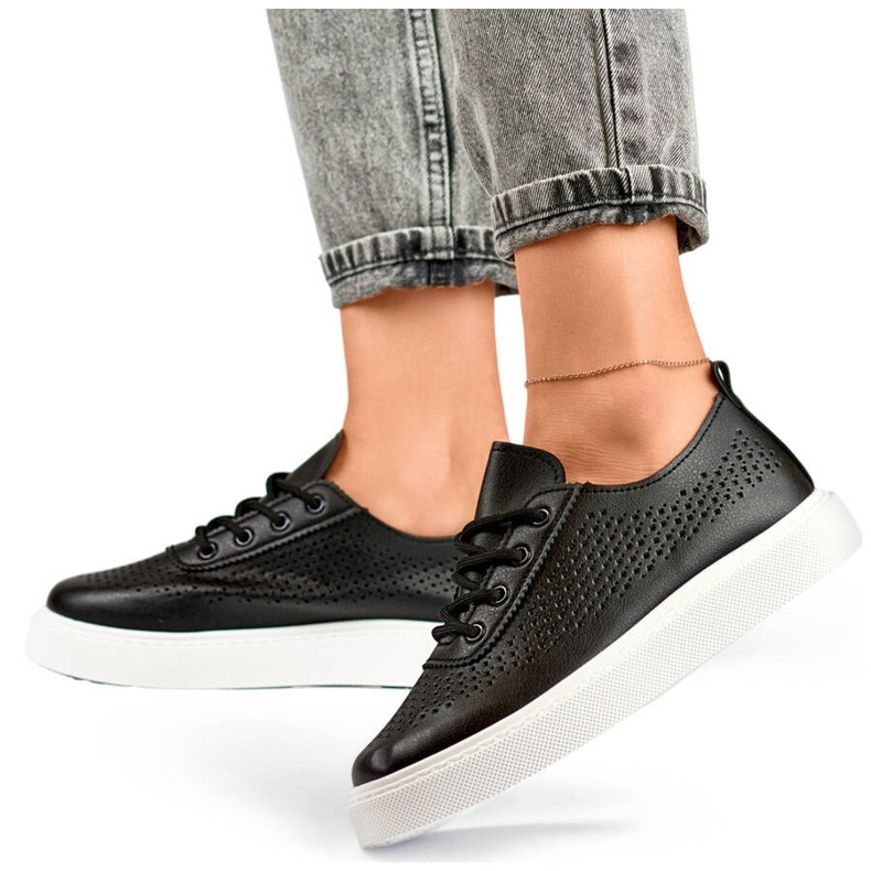 Pantofi de dama cu platforma, adidasi ajurati, negri 777-1B negru