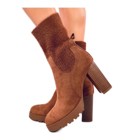 Botine cu toc înalt cu manșetă elastică maro