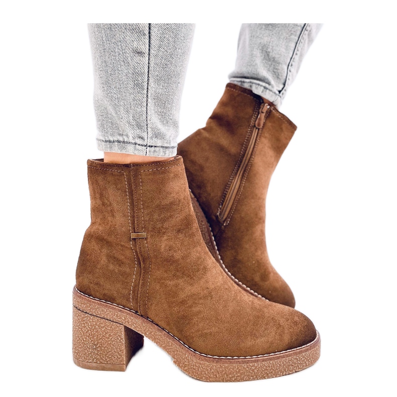 Botine Filly Green cu toc stabil maro
