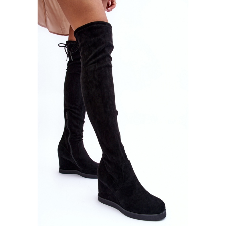 Cizme peste genunchi NS362P Black Suede negru
