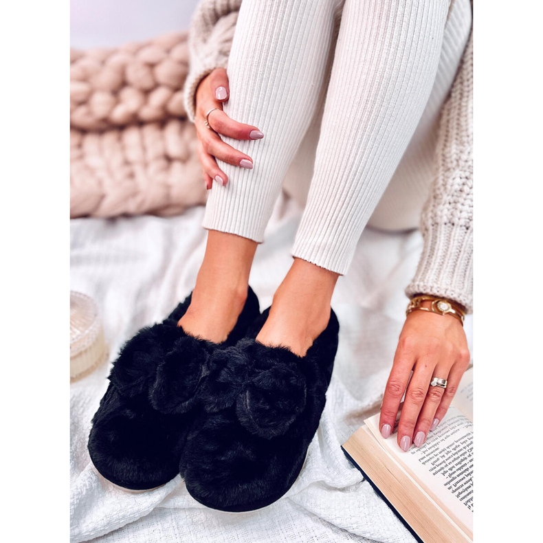 Papuci de blana cu fundita Emres Black negru