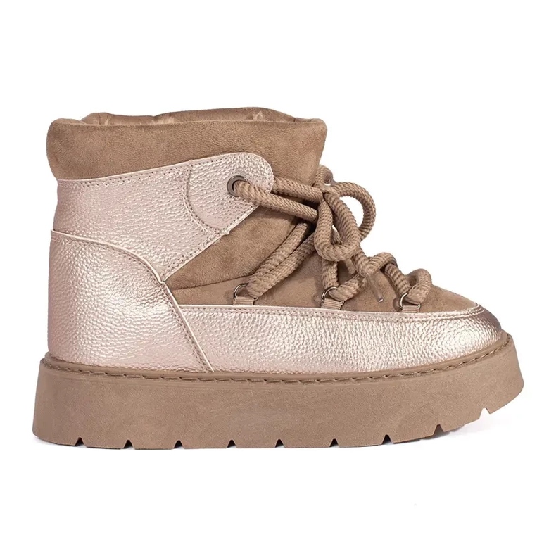 Cizme de zăpadă de damă bej cu șireturi, cu talpă groasă