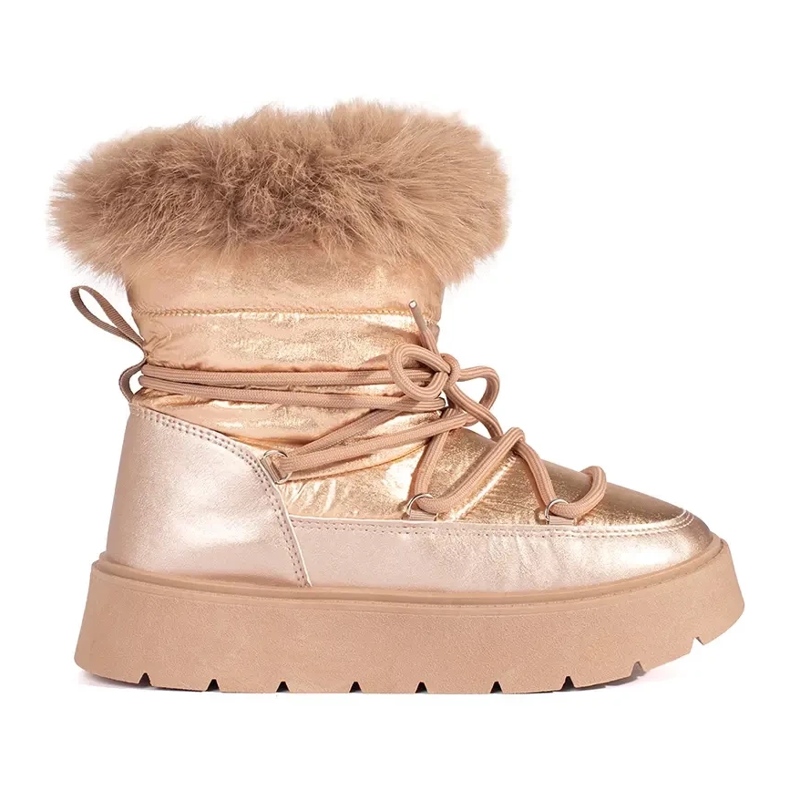 Cizme de zăpadă de damă aurii cu blană pe talpă groasă de aur