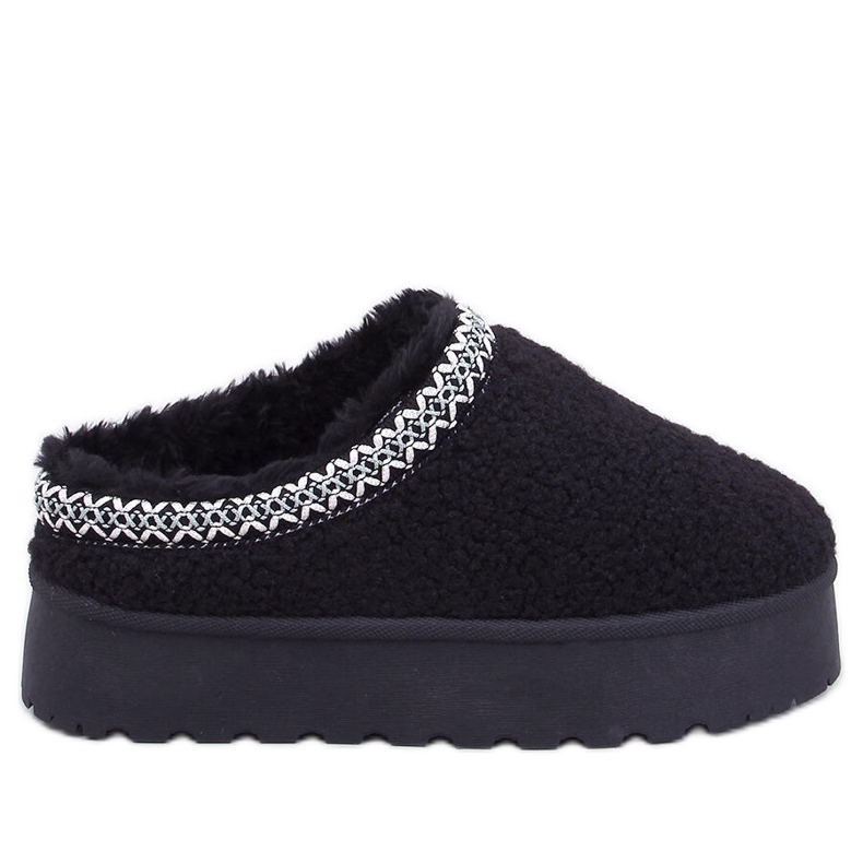 Cizme de zăpadă scurte de damă cu piele de oaie și broderie, negre negru