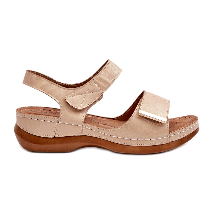 Evento Sandale confortabile cu velcro bej pentru femei