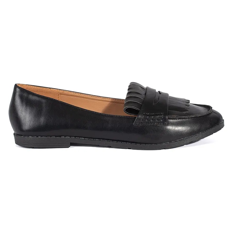 Black Mocasini de dama decorati cu franjuri negru