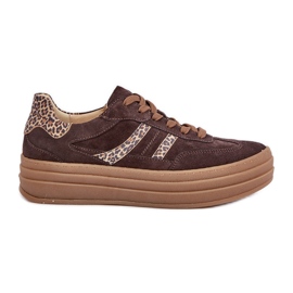 Pantofi Zazoo N1176 din piele intoarsa pe platforma leopard, ciocolata maro