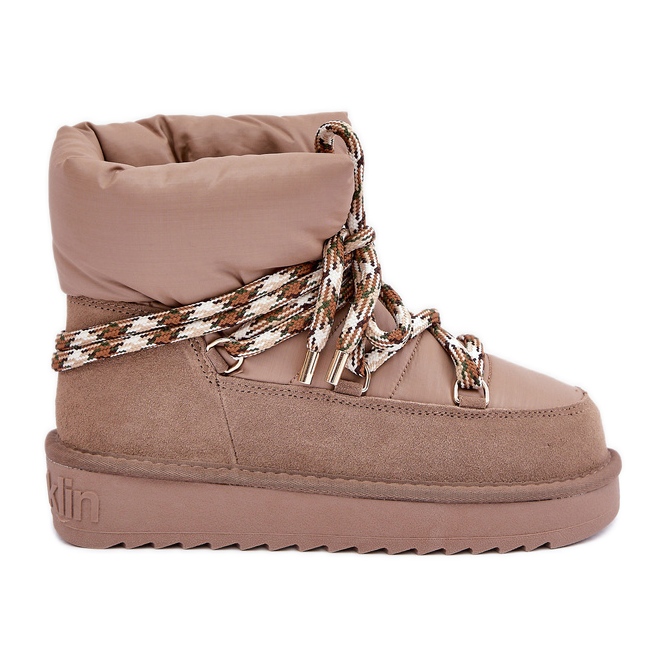 Cizme de zăpadă de damă din piele intoarsa cu sireturi groase D.Franklin DFSH375003 bej