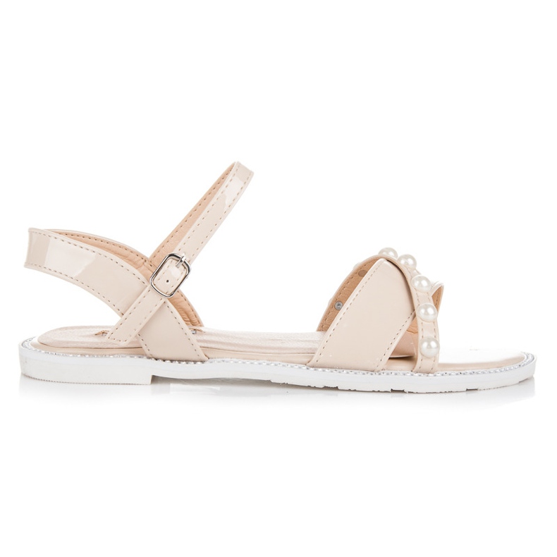 Vices Sandale plate cu perle maro