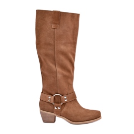 Cizme din piele intoarsa pe tocuri joase cu deasupra genunchiului Zazoo 3444/O Camel maro Cizme din piele intoarsa pe tocuri joase cu deasupra genunchiului Zazoo 3444/O Camel maro