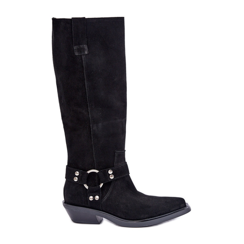 Cizme Cowboy Din piele intoarsa Pe Toc Cu Decorat Zazoo 3656 Negru